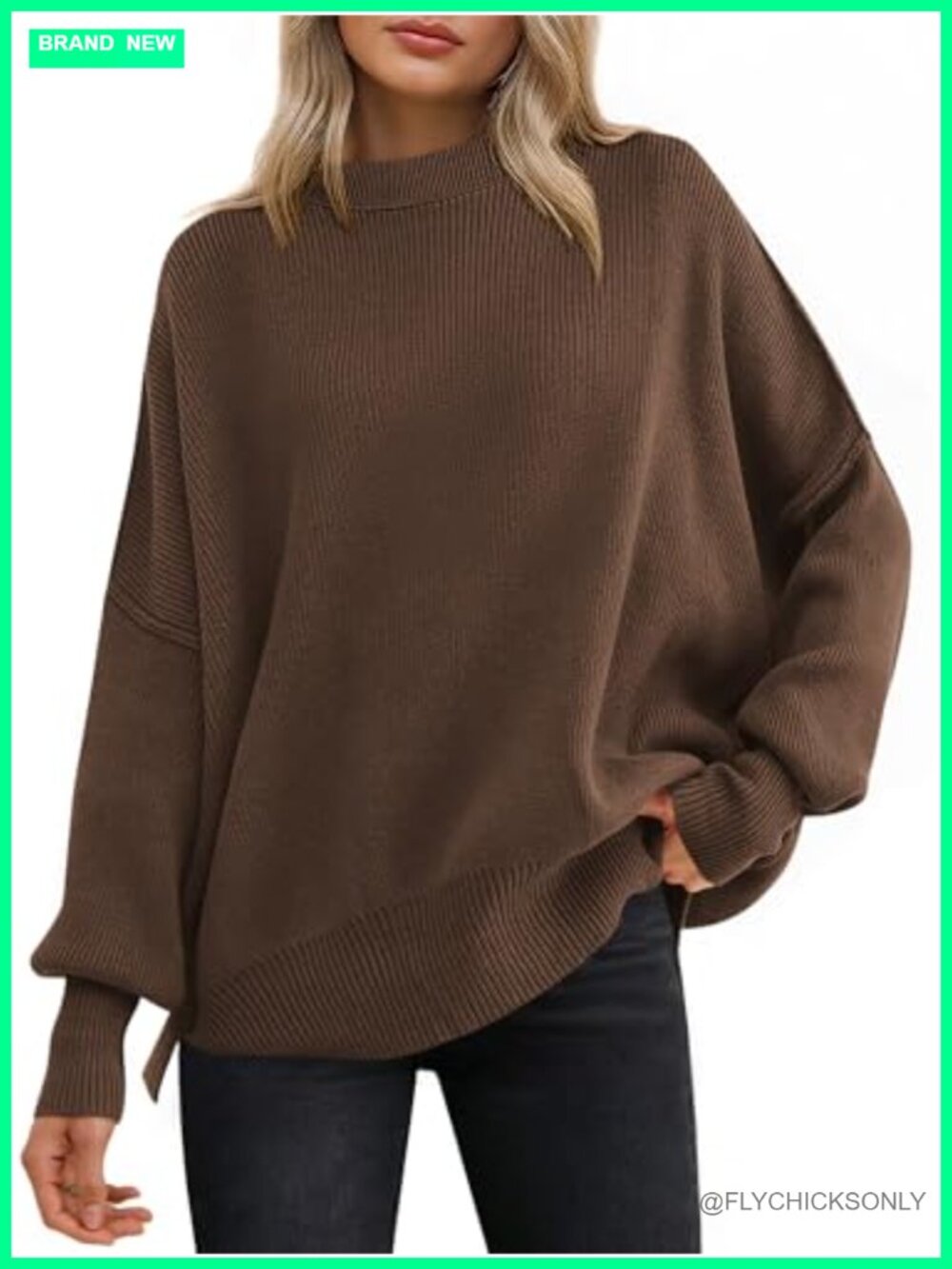 Oversized Ribbed Knit Sweater Batwing Long Sleeve Crewneck Pullover